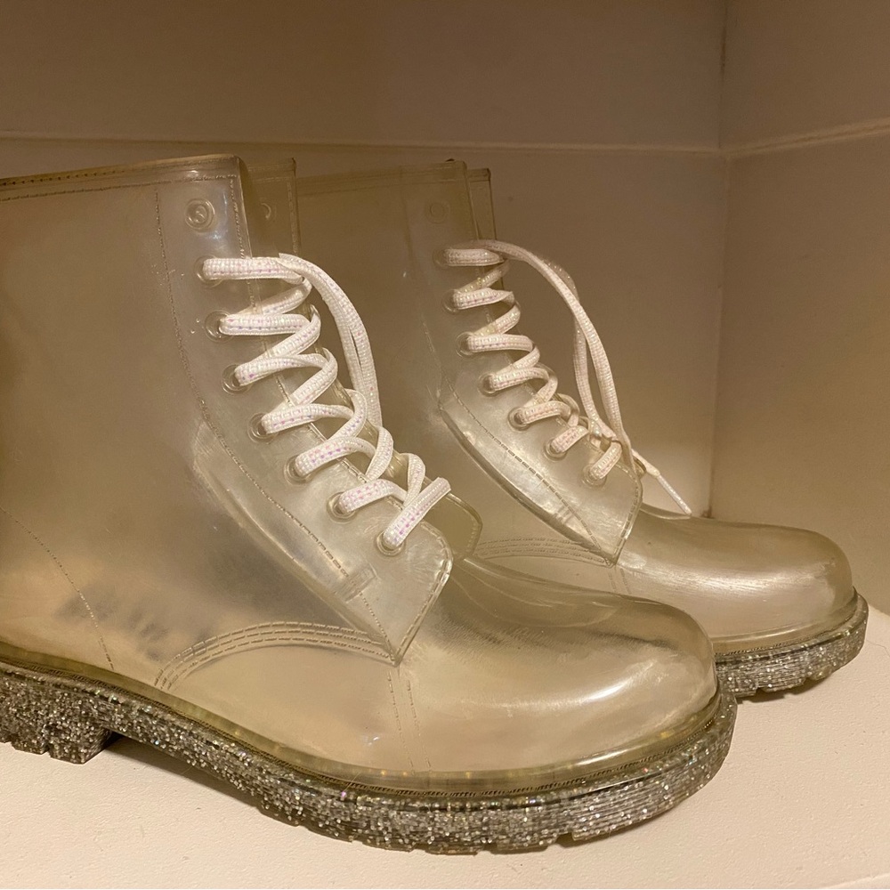Circus by Sam Edelman Clear Translucent Combat Boots with Glitter Sole